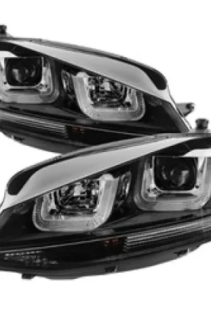 Crafted Spyder Volkswagen Golf VII 14-16 Projector Headlights DRL LED Blk Stripe Blk PRO-YD-VG15-BLK-DRL-BK