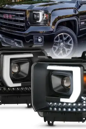 Instant Buy ANZO 2014-2015 GMC Sierra 1500HD Projector Plank Style Headlight Black W/ DRL