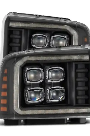 AlphaRex 05-07 Ford F250/350/450/550 Super Duty NOVA LED Proj HL Blk w/Actv Light & Seq Sig + SB DRL Certified