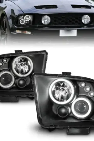 Limited Edition ANZO 2005-2009 Ford Mustang Projector Headlights w/ Halo Black