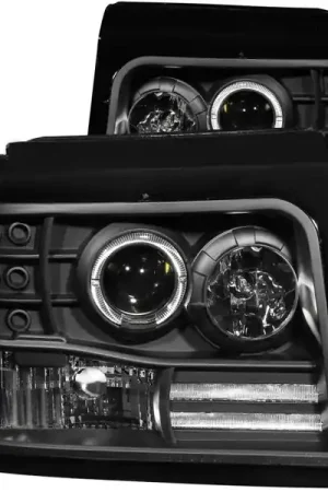 ANZO 1992-1996 Ford F-150 Projector Headlights w/ Halo Black w/ Side Markers and Parking Lights Latest