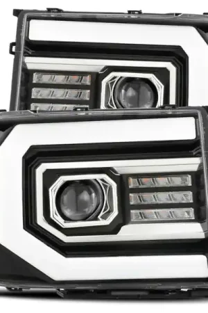 AlphaRex 07-13 GMC Sierra 1500 (No Clsc) LUXX-Series LED Proj HL Jet Blk w/Actv Lgt & Seq.Sig / DRL Time-Limited