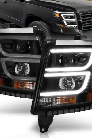 ANZO 2015-2020 Chevy Tahoe Projector Headlights Plank Style Black w/DRL Affordable