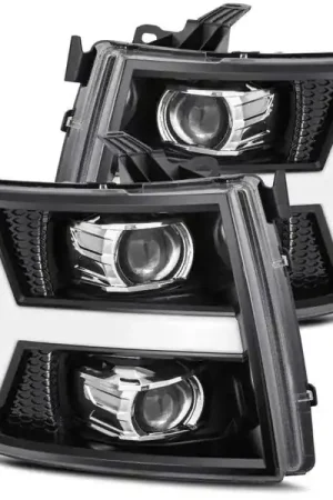 AlphaRex 07-13 Chevy 1500 LUXX LED Proj Headlights Plank Style Jet Blk w/ Activ Light/Seq Signal/DRL Low Price