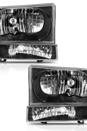 ANZO 2000-2004 Ford Excursion Crystal Headlight w/ Corner Light Black Amber (w/o Bulb) Free Returns