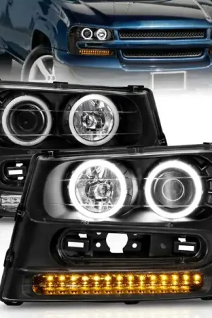 Grab Now ANZO 2002-2009 Chevrolet Trailblazer Projector Headlights w/ Halo Black
