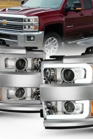 Discount ANZO 2015-2016 Chevrolet Silverado Projector Headlights w/ Plank Style Design Chrome w/ Amber