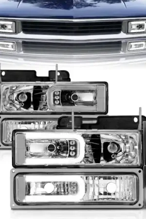 ANZO 88-98 Chevrolet C1500 Crystal Headlights w/Light Bar Chrome Housing w/ Signal Side Markers 8Pcs Seasonal Sale
