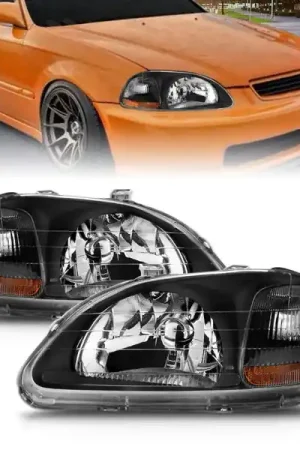 ANZO 1996-1998 Honda Civic Crystal Headlights Black Free Shipping