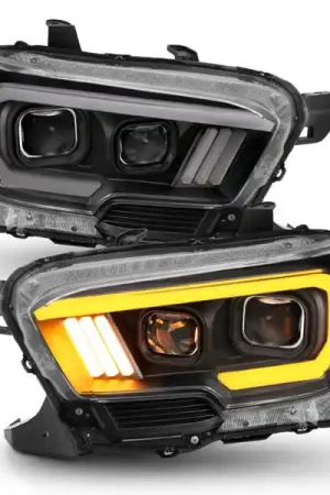 Order Now ANZO 2016-2017 Toyota Tacoma Projector Headlights w/ Plank Style Switchback Black w/ Amber w/ DRL