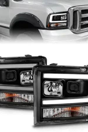 Big Sale ANZO 99-04 Ford F250/F350/F450/Excursion (excl 99) Projector Headlights - w/ Light Bar Black Housing