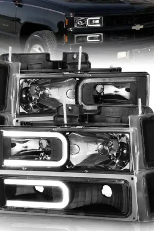 Handmade ANZO 88-98 Chevrolet C1500 Crystal Headlights w/ Light Bar Black Housing w/ Signal Side Markers 8Pcs