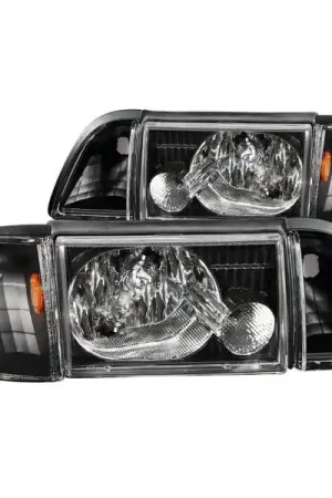 ANZO 1987-1993 Ford Mustang Crystal Headlights Black w/ Corner Lights 3pc Discount