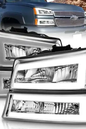 ANZO 2003-2006 Chevrolet Silverado 1500 Crystal Headlights w/ Light Bar Chrome Housing Popular