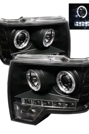 Luxury Spyder Ford F150 09-14 Projector Headlights Halogen Model- LED Halo LED Blk PRO-YD-FF15009-HL-BK