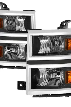 xTune 14-15 Chevy Silverado 1500 (New Body) OEM Style Headlights w/Trim - Blk (HD-JH-CS14-CC-BK) Premium