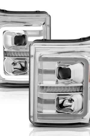 Direct From Factory ANZO 11-16 Ford F-250/F-350/F-450 Projector Headlights w/ Plank Style Switchback Chrome w/Amber