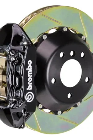 Brembo 15-18 M3 Excl CC Brakes Rr GT BBK 4Pis Cast 380x28 2pc Rotor Slotted Type1-Black Money Back Guarantee