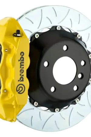 Brembo 11-18 Cayenne Turbo Rear GT BBK 4 Piston Cast 380x28 2pc Rotor Slotted Type-3- Yellow Cheap