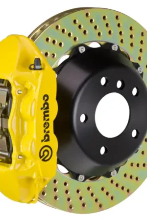 Brembo 06-12 325i/328i (Excl. xDrive) Rear GT BBK 4 Piston Cast 345x28 2pc Rotor Drilled- Yellow Trending