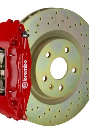 Top Rated Brembo 05-14 Mustang GT Excl non-ABS Equipped Fr GT BBK 4Pist Cast 2pc 355x32 1pc Rtr Drill-Red