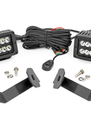Place Order LED Light Kit Ditch Mount 2 Inch Black Pair Spot Toyota Tacoma 05-15 Rough Country
