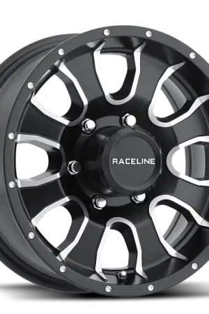 Raceline 860M Mamba 15x6in / 5x127 BP / 0mm Offset / 3.19mm Bore - Black & Machined Wheel Exclusive