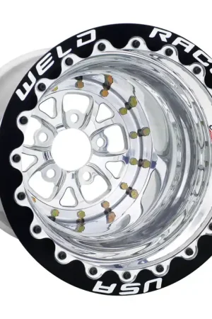 Weld V-Series 15x12 / 5x4.5 BP / 4in. BS Polished Wheel - Black Double Beadlock MT Super Sale