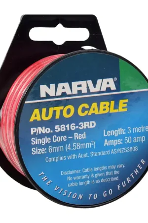 Super Sale Narva 50A 6mm Red Single Core Cable (3M) 5816-3Rd
