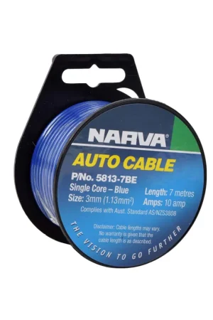 Bulk Order Narva 10A 3mm Blue Single Core Cable (7M) - 5813-7Be