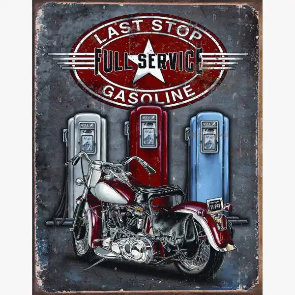 Last Stop Gasoline Full Service Metal Sign Reproduction 32cm x 41cm - MSI1566 Special Offer