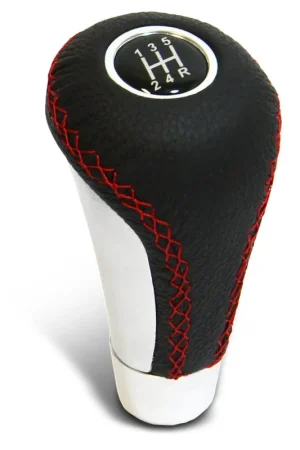 SAAS Leather Gear Knob with Red Stitching and Aluminium Insert - SGKRL Markdown