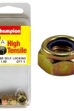 Fresh Stock Champion Pack of 5 M7 x 1.00mm High Tensile Grade 8.8, Zinc Plated Self Locking Hex Nuts with Nylon Insert - SLM160