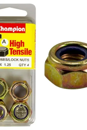 Champion Pack of 4 M12 x 1.25mm High Tensile Grade 8.8, Zinc Plated Self Locking Hex Nuts with Nylon Insert - SLM168 Top Rated