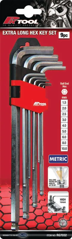 PKTool 9pc Metric Extra Long Ball End Hex Key - RG7032 (Pickup Only) Express Delivery