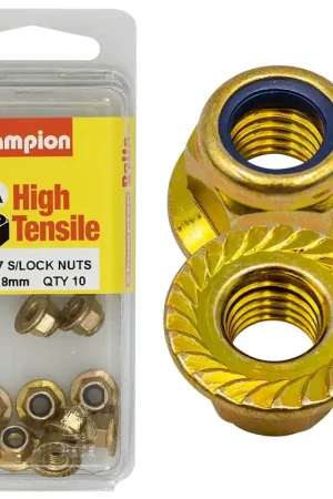 Champion Pack of 10 M5 x 0.8mm High Tensile Grade 8.8, Zinc Plated Self Locking Flange Hex Nuts with Nylon Insert - SLFM157 Popular