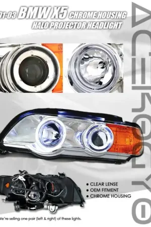 One Day Deal Euro Chrome Blue Halo Projector Headlights - Amber
