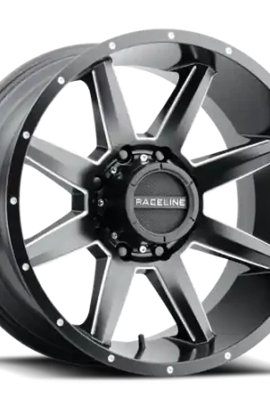 Buy Today Raceline 954M Stryker 17x8.5in / 8x180 BP / 0mm Offset / 124.2mm Bore - Satin Black & Milled Wheel