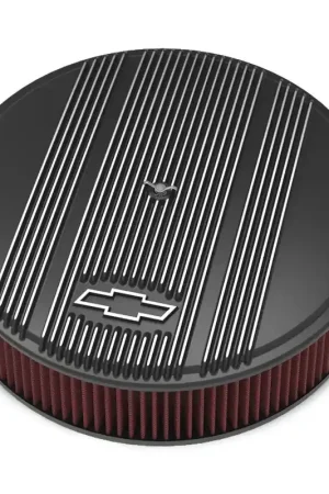 Holley Vintage Series GM Licensed Air Cleaner - Satin Black Machined 14" x 3" Air Cleaner Kit w/ Premium Filter - GM "Bowtie" Logo & Vintage Fins Editor’s Pick