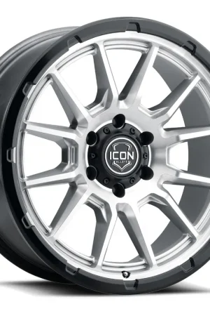 Money Back Guarantee ICON Alloys Cajon, Silver Machined w/ Gloss Black Lip, 20 x 9 / 5 x 150, 16mm Offset, 5.625" BS