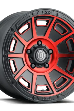 Crafted ICON Alloys Victory, Satin Black w/Red, 17 x 8.5 / 6 x 120, 0mm Offset, 4.75" BS