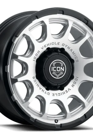 Crafted ICON Alloys Rancho, Silver Machined w/ Gloss Black Lip, 20 x 9 / 8 x 180, 12mm Offset, 5.5" BS